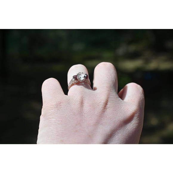 Alaskan Garnet and Lake county diamond engagement ring .925 sterling sil… - Picture 2 of 4